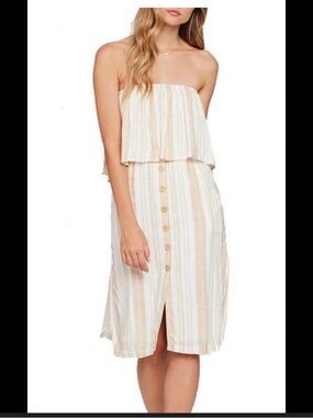 L*Space Daydreamer Strapless Dress in Cream and Beige, XS